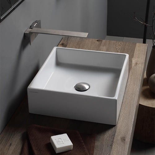 Square White Ceramic Vessel Sink Scarabeo 8031